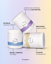Three containers of Kirraganics supplements on a gradient background with text highlighting benefits.
