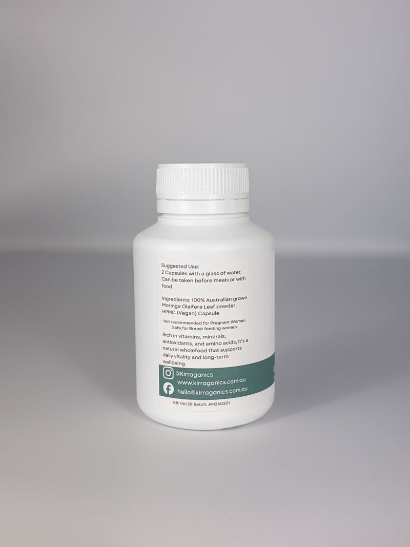 White supplement bottle with a label on a gray background